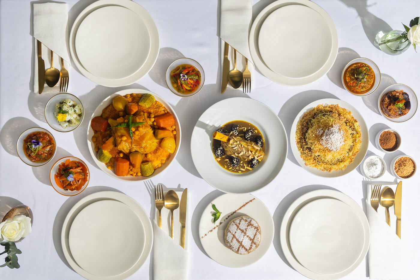 Moroccan tagine served at yoga retreat shared table, Taghazout Bay
